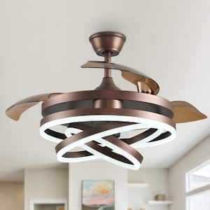 Boca 42 in. LED Indoor Brown DIY Shape 6-Speed Retractable Ceiling Fan with Light, Latest DC Motor and Remote Control