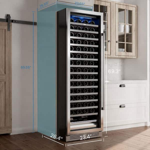 24 in. Single Zone 165-Bottle Wine Cooler Refrigerator Built-in /Freestanding in Stainless Steel (Left-Hinged)