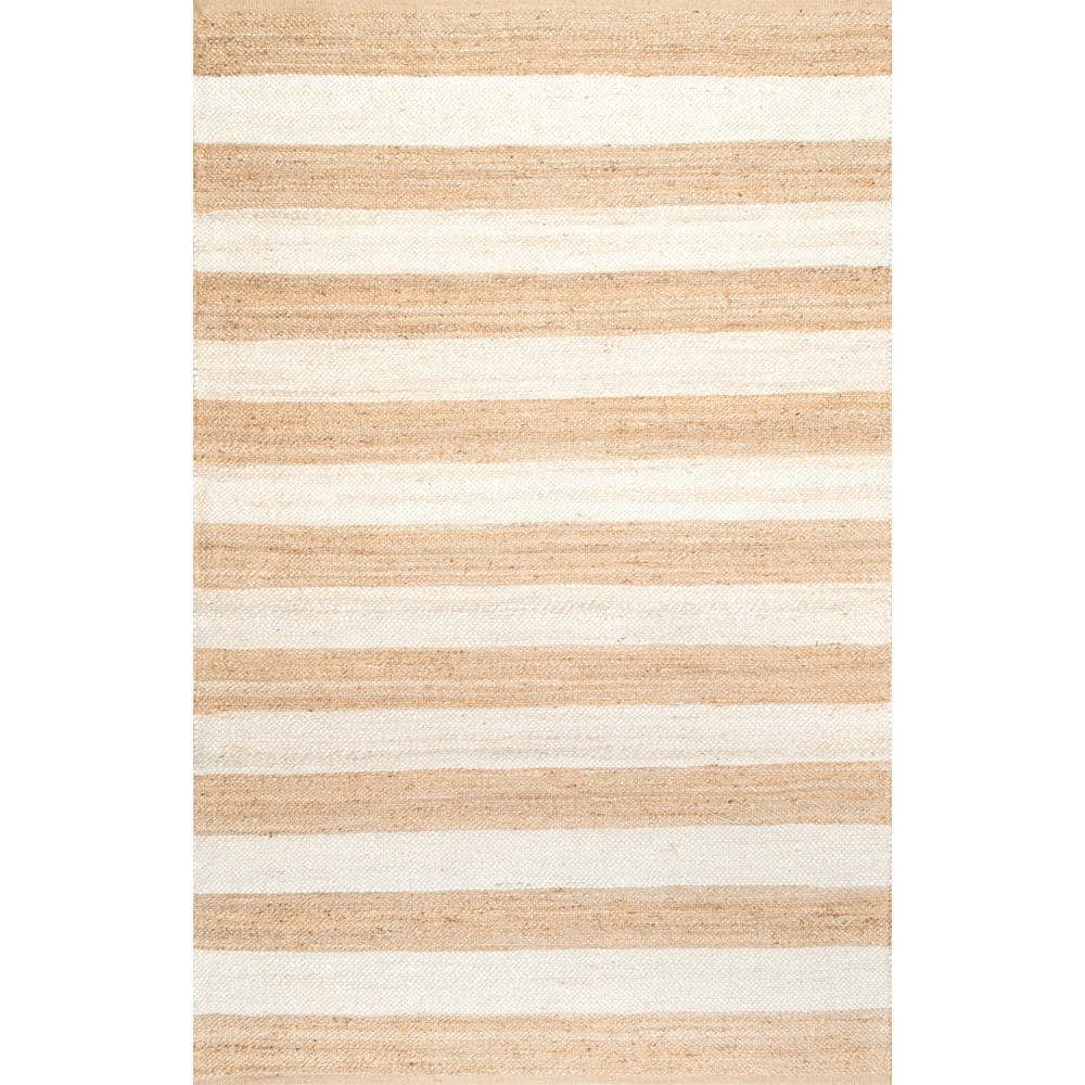 Beige Stripe Flat Woven Handmade Reversible 4' x 6' Rug