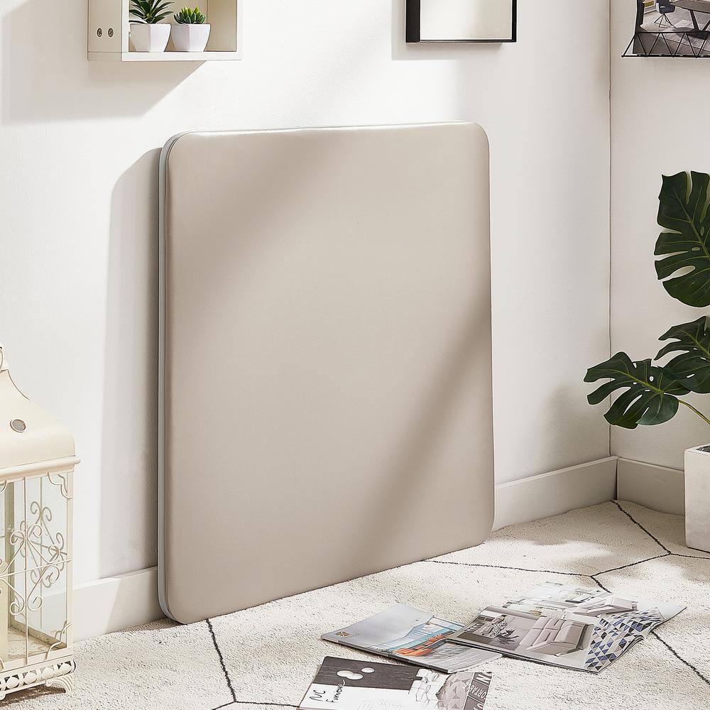 Beige Metal Square Folding Card Table with Collapsible Legs