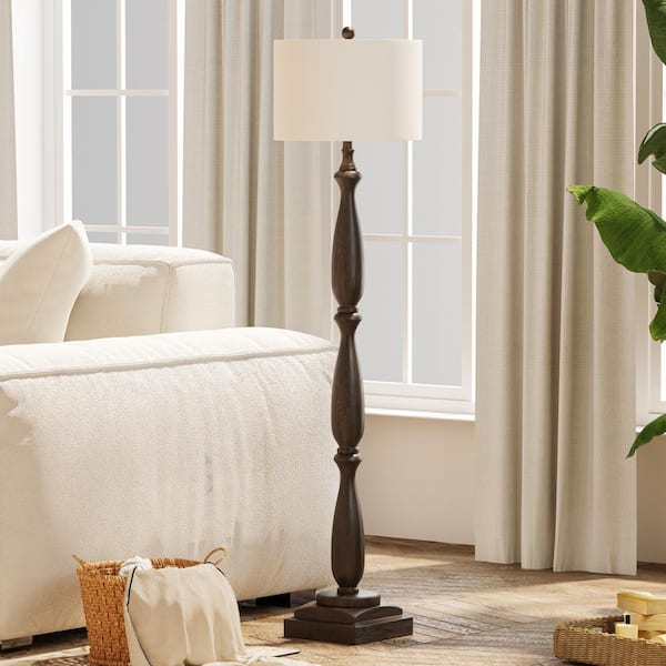 Salem 61.5 in. Gray Resin Standard Floor Lamp with Light Brown Linen Shade