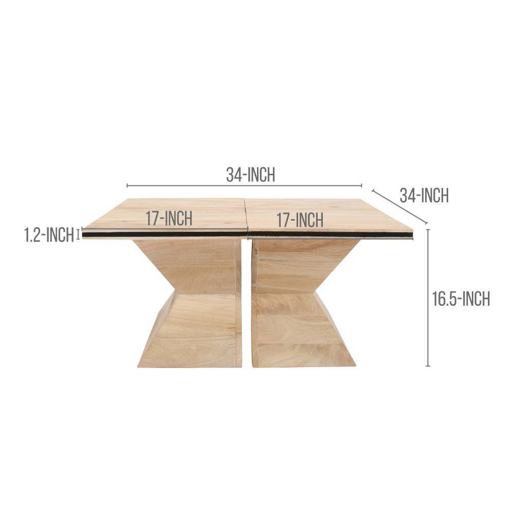 Handcrafted Square Mango Wood and Iron Split Coffee Table