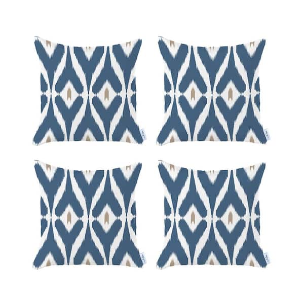 MIKE & Co. NEW YORK Ikat (Set of 4) Blue and White Square 18 in. x 18 in. Boho Throw Pillow Covers