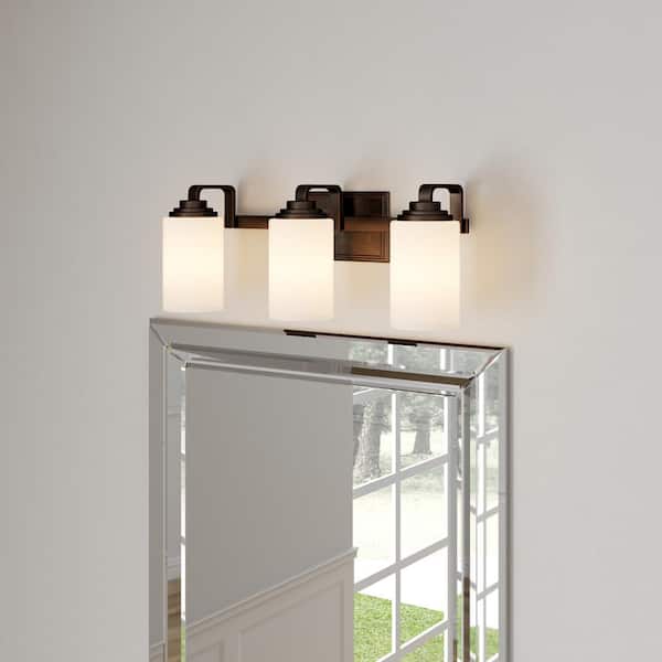 Hampton Bay 3-Light 21 in. Oil-Rubbed Bronze Contemporary Bathroom Vanity Light with Frosted Patterned Glass Shade