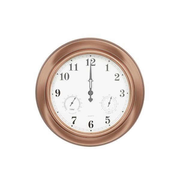 Pure Garden Indoor/Outdoor Copper 18" Wall Clock with Waterproof Thermometer and Hygrometer