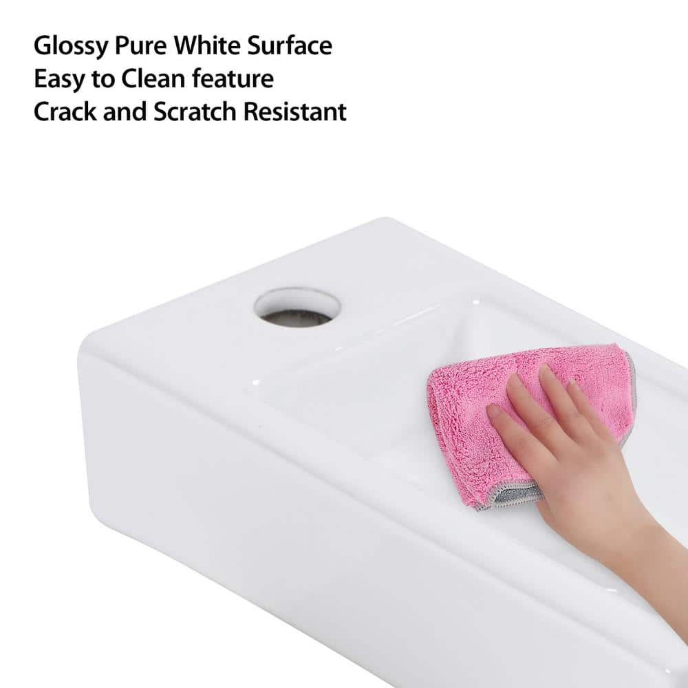 15" White Ceramic Wall-Mounted Floating Bathroom Sink