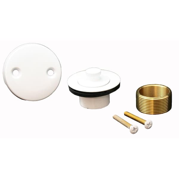 JONES STEPHENS Lift and Turn Bath Tub Drain Conversion Kit with 2-Hole Overflow Plate, Polar White