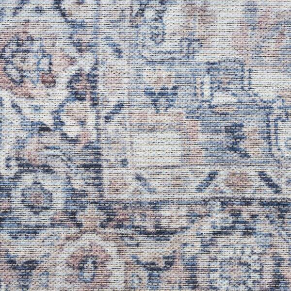 Unbranded - Machine Washable Series 1 Ivory Navy 6 ft. x 9 ft. Distressed Traditional Area Rug