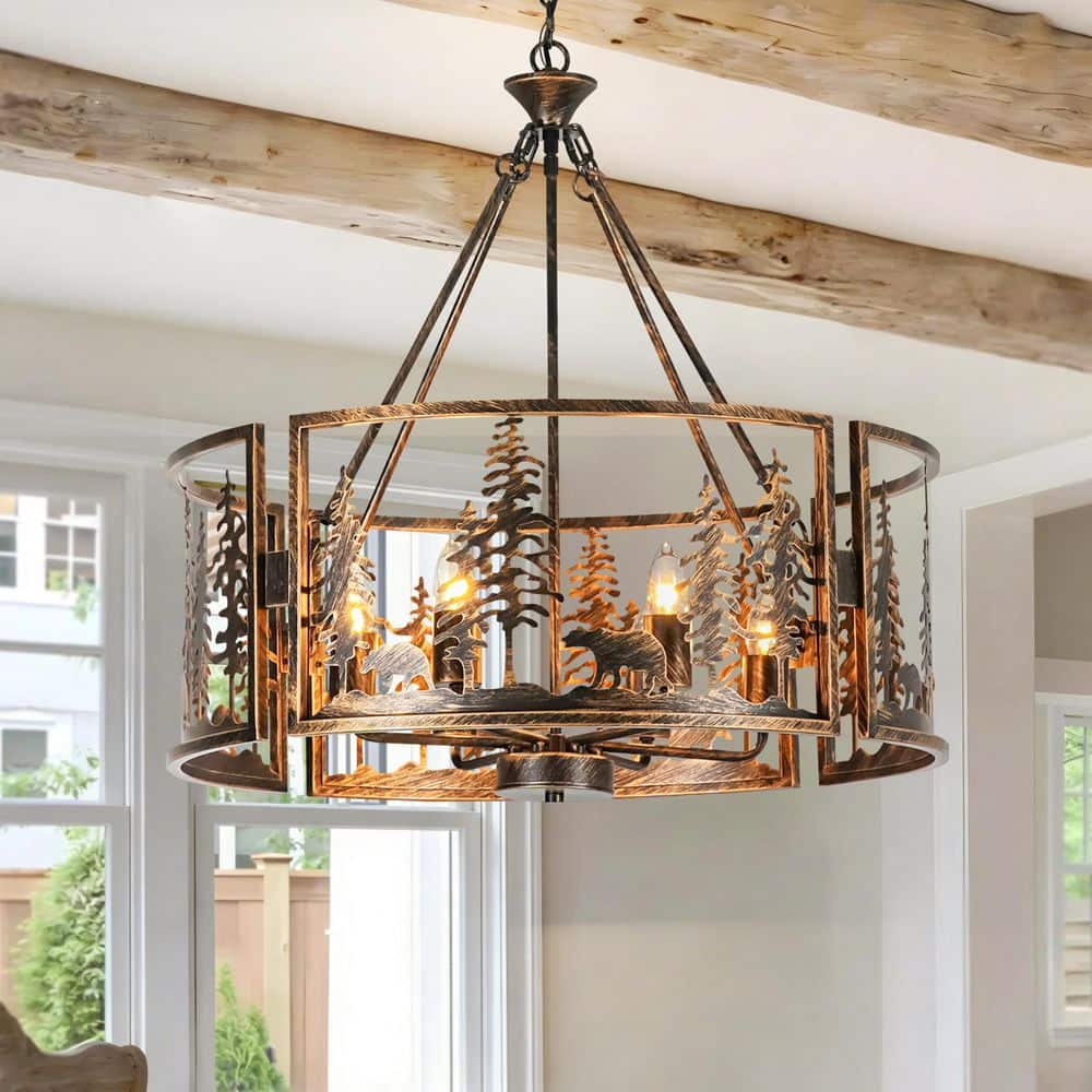 chandelierデスク Rennnsan Rynvess 26 in. 6-Light Black and Brushed Gold Forest