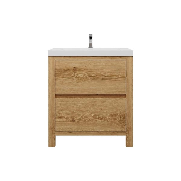 Louis 30 in. W x 20 in. D x 35 in. H Single Sink Freestanding Bath Vanity in Yellow Wood with White Acrylic Top
