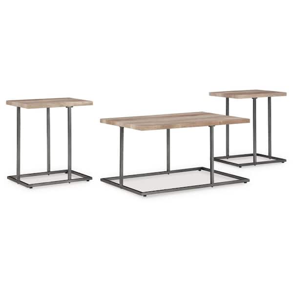 Albreane 36 in. Brown/Black Rectangle MDF Coffee Table (Set of 3)