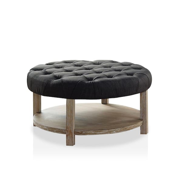 Furniture of America Ipek Dark Gray Round Button Tufted Ottoman