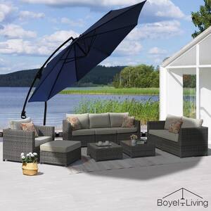 11 ft. Outdoor Cantilever Patio Umbrella with Base in Navy Blue