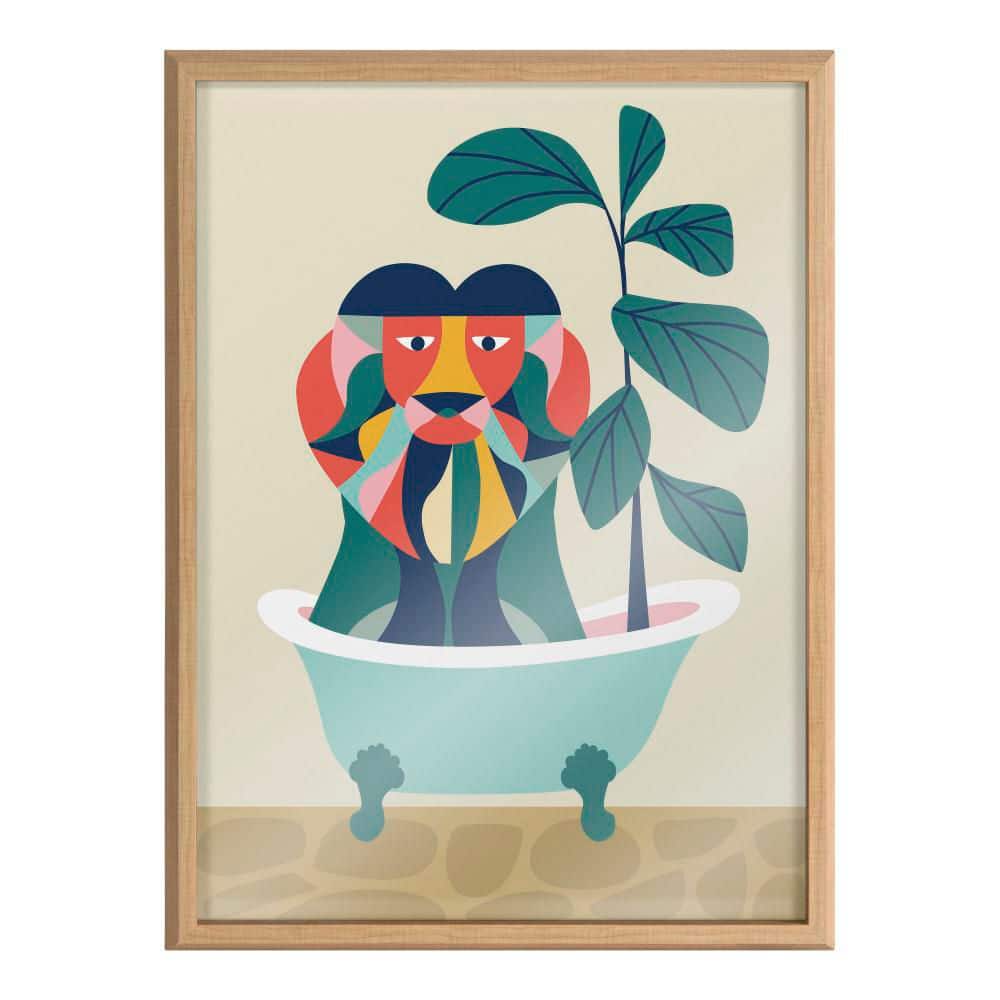 Mid-Century Modern Colorful Lion in Bathtub Framed Print