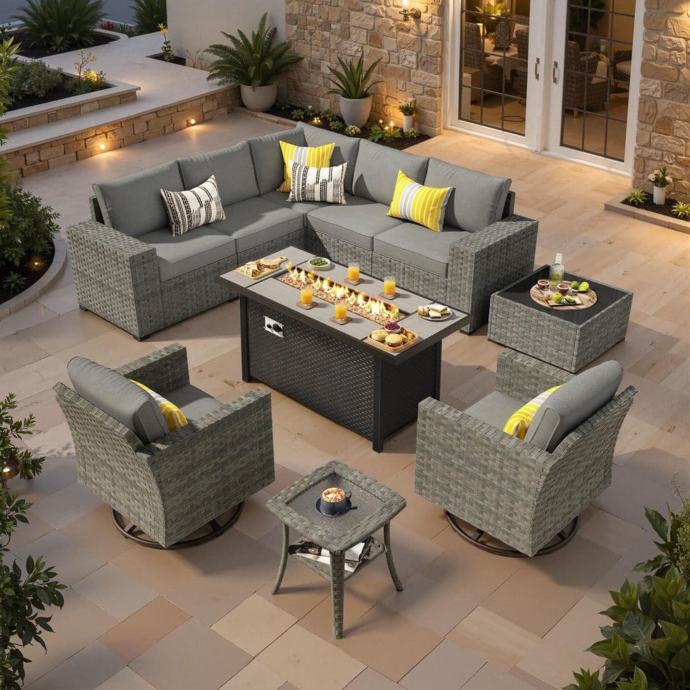 XIZZI Lullaby 10-Pieces Wicker Outdoor Patio 54in. Rectangular