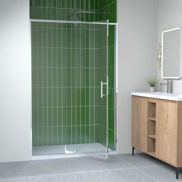 KeepTech 44-48 in. W x 71 in. H Swing Pivot Frame Shower Door in Chrome Finish with Clear Tempered Glass