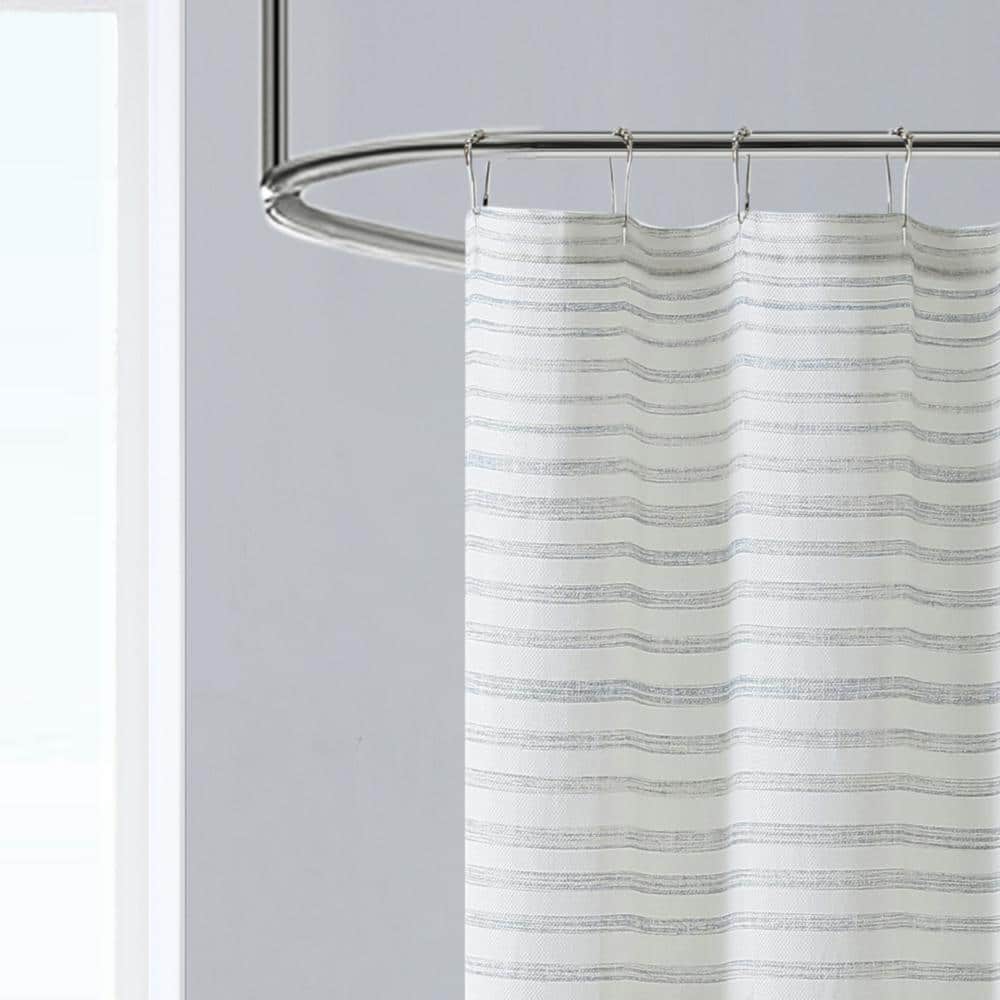 Gray Striped Coastal Fabric Shower Curtain