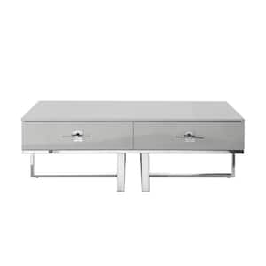 Maui 48 in. Light Gray/Chrome Large Rectangle Wood Coffee Table with Drawers