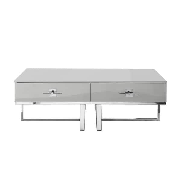 Nicole Miller Maui 48 in. Light Gray/Chrome Large Rectangle Wood Coffee Table with Drawers