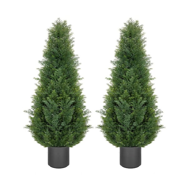 hykolity 4 ft. Artificial Cedar Topiary Trees with Gray Planter Pot Faux Cypress Trees for Indoor Outdoor Home Decor (Set of 2)