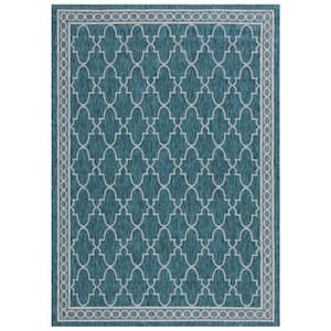 Courtyard Blue/Gray 5 ft. x 8 ft. Border Trellis Indoor/Outdoor Area Rug