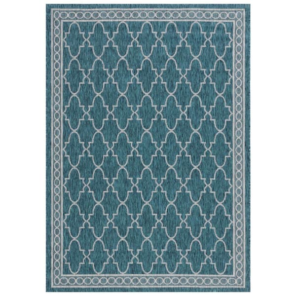 SAFAVIEH Courtyard Blue/Gray 5 ft. x 8 ft. Border Trellis Indoor/Outdoor Area Rug