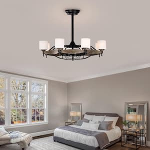 33 in. Indoor Matte Black Cage Ceiling Fan with Remote Included