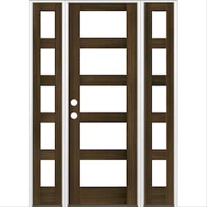64 in. x 96 in. Modern Hemlock Right-Hand/Inswing 5-Lite Clear Glass Black Stain Wood Prehung Front Door w/Sidelites