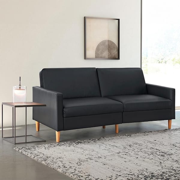 Lazzara Rittman 79 in. Black Faux Leather Elegant Twin Futon