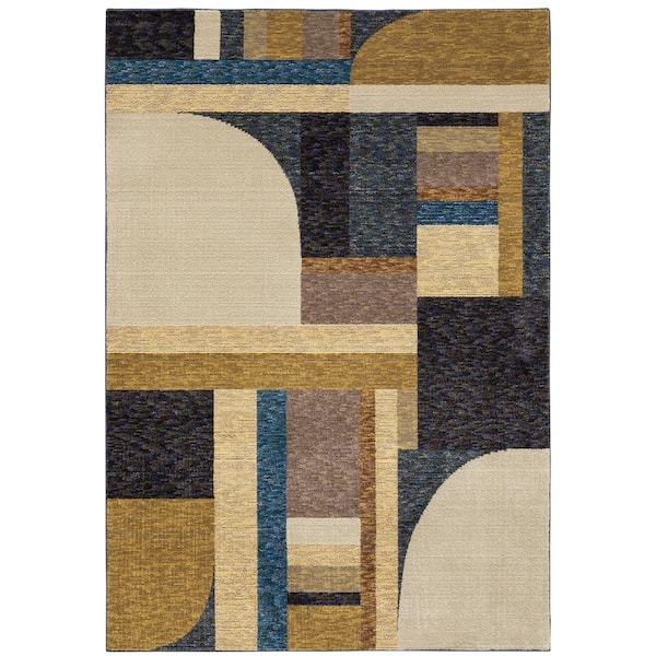 AVERLEY HOME Saturn Gold/Blue 3 ft. x 5 ft. Contemporary Geometric Polypropylene-Nylon Blend Indoor Area Rug