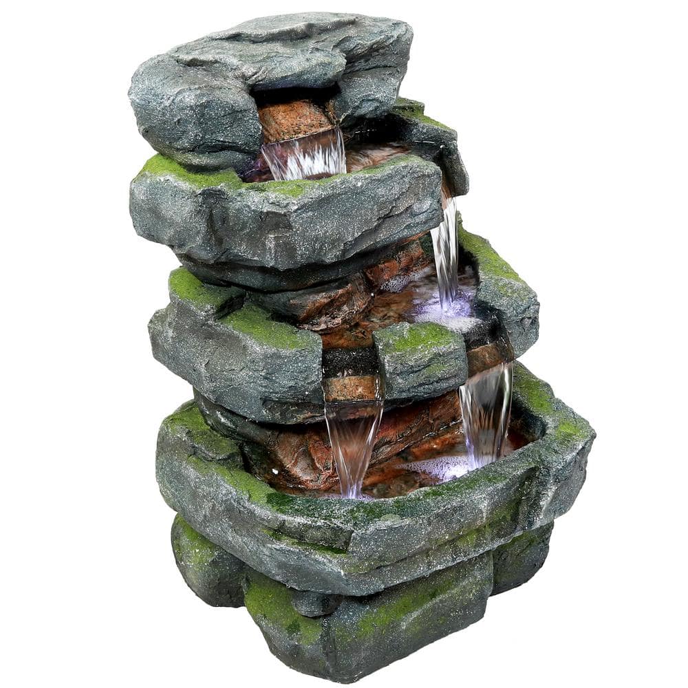 Sunnydaze 24 in. Tiered Stone Water Fountain with LED Lights DW-34061 ...