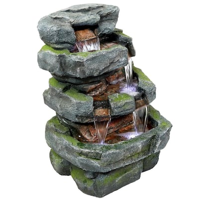 24 in. Tiered Stone Water Fountain with LED Lights