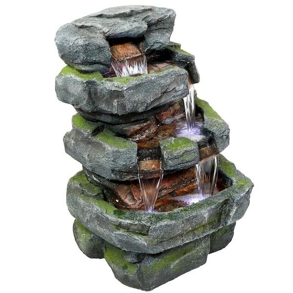 Sunnydaze Decor 24 in. Tiered Stone Water Fountain with LED Lights