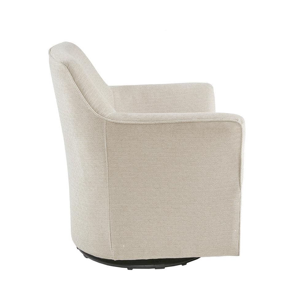 Cream Microfiber Swivel Glider Accent Chair with Wood Frame