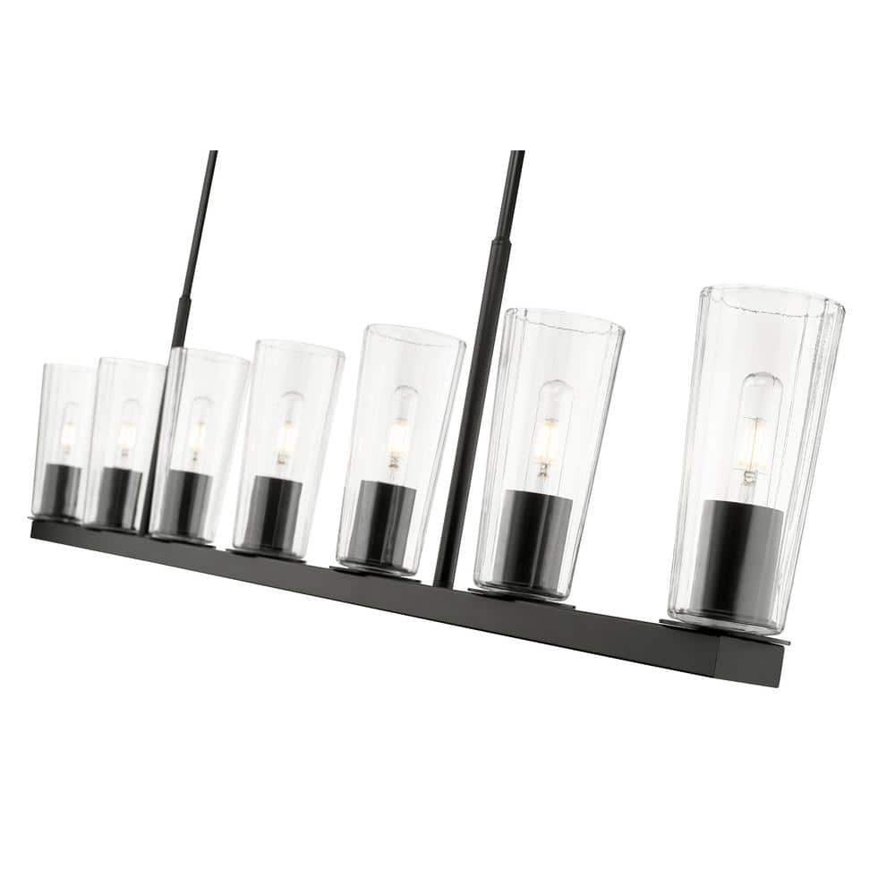 Matte Black 7-Light Linear Chandelier with Tapered Glass Shades