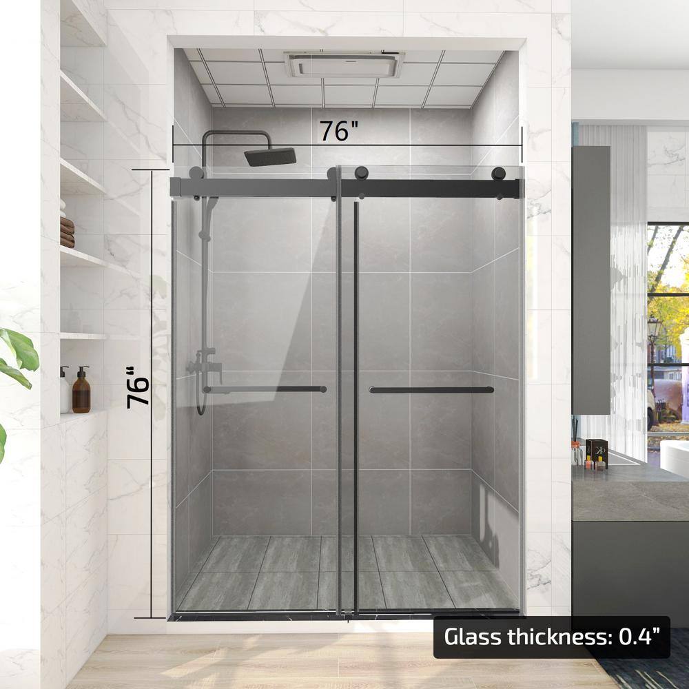 76'' Matte Black and Clear Glass Semi-Frameless Shower Enclosure