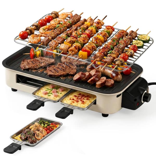 1500W Electric Indoor Grill, 2-in-1 Smokeless Korean BBQ Grill with Nonstick Griddle Plate, Grill Net, 3 Mini Trays and