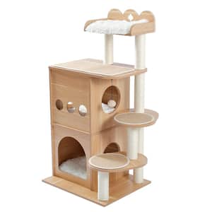 47.20 in. H Multi-Level MDF Pet Cats Scratching Posts and Trees with 2 Cozy Condos, Perch and Dangling Balls in Beige