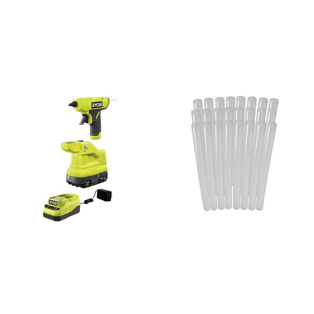 RYOBI ONE+ 18V Cordless Compact Glue Gun Kit with 1.5 Ah Battery, Charger and Mini Size Glue Sticks (24-Piece) Combo