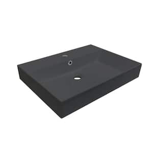 Energy 60 Wall Mount or Vessel Rectangular Bathroom Sink in Matte Black with Single Faucet Hole