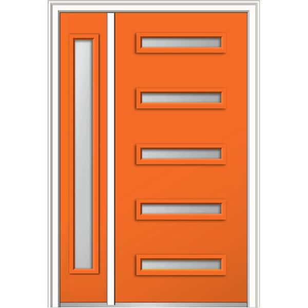 MMI Door 53 in. x 81.75 in. Davina Frosted Glass Right-Hand Inswing 5-Lite Modern Painted Steel Prehung Front Door with Sidelite