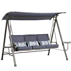3-Seater Outdoor Porch Swing with Canopy and Seat Cushions, Blue