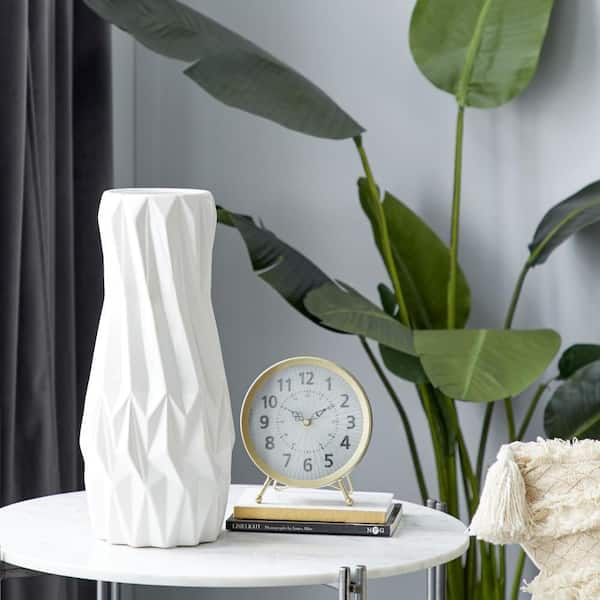 16 in. White Geometric Ceramic Decorative Vase
