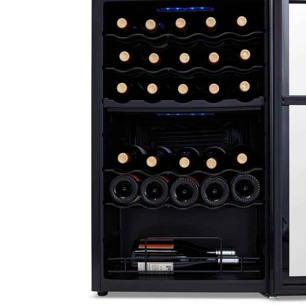 Newair 33 Bottle Black Freestanding Wine Refrigerator with Mirrored Glass Door