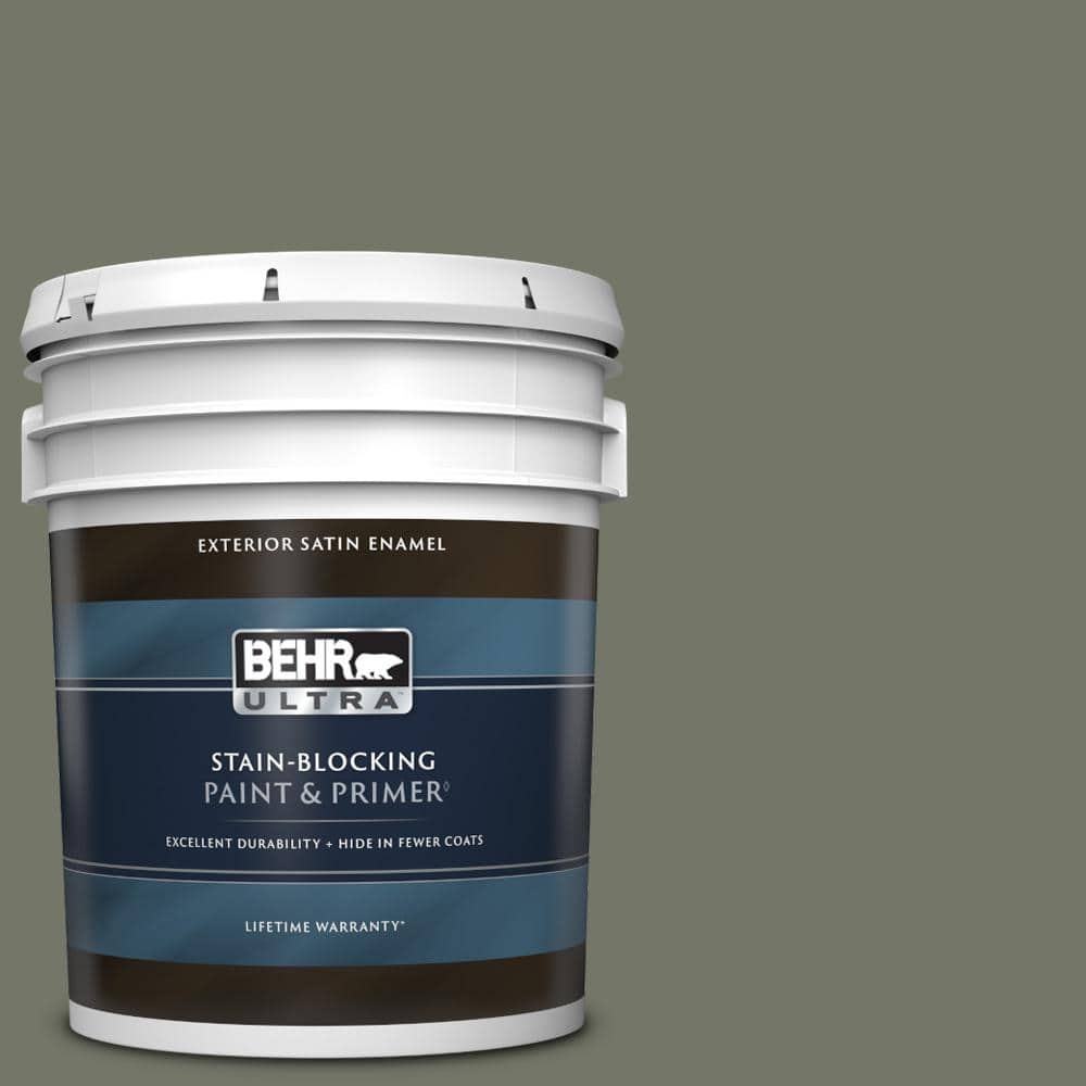 BEHR ULTRA 5 gal. PPU1019 Conifer Green Satin Enamel Exterior Paint