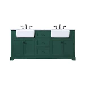 Simply Living 72 in. W x 22 in. D x 34.75 in. H Bath Vanity in Green with Carrara White Marble Top