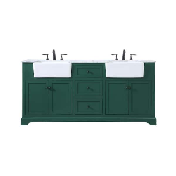Unbranded Simply Living 72 in. W x 22 in. D x 34.75 in. H Bath Vanity in Green with Carrara White Marble Top