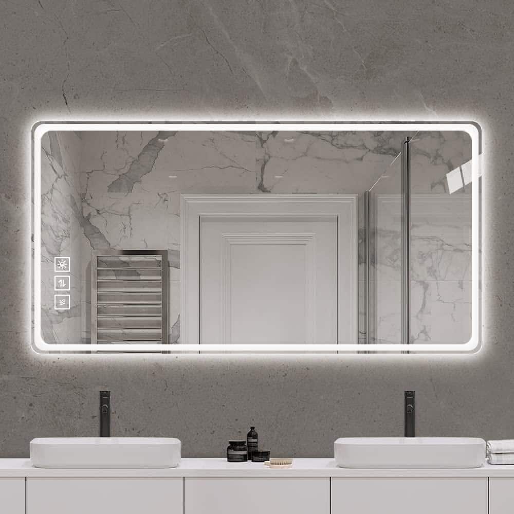 40 in. W x 32 in. H Rectangular Frameless Wall Mounted LED Bathroom Vanity 
