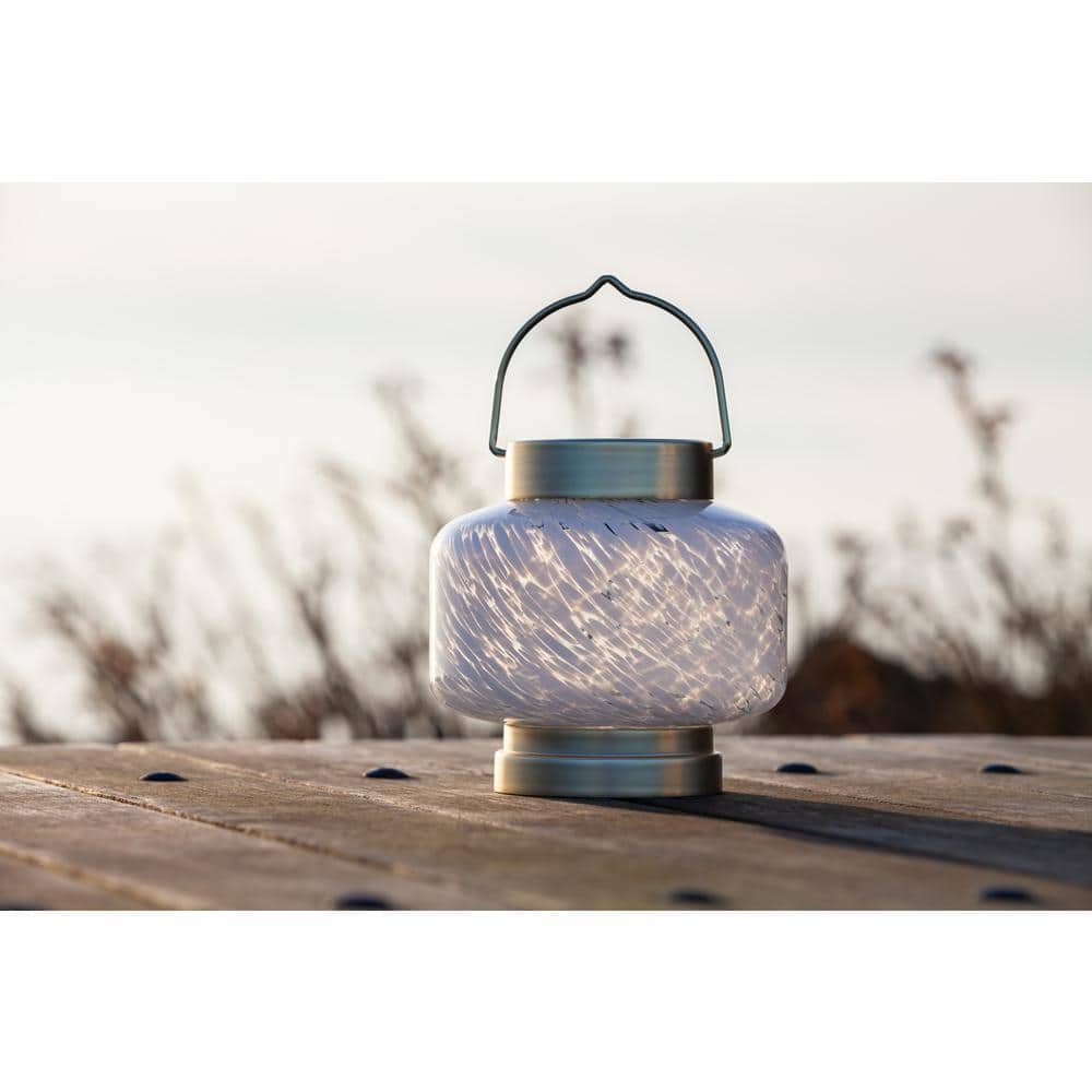 5.5'' White Glass Solar LED Outdoor Lantern