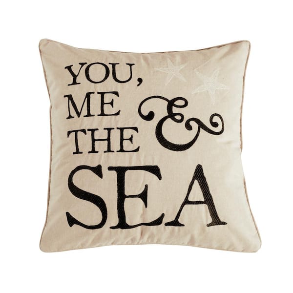 LEVTEX HOME Cerralvo Beige, Black, and White "YOU, ME, & THE SEA" and Starfish Embroidered 18 in. x 18 in. Throw Pillow
